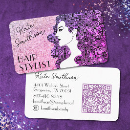 Cartão De Visita Código QR personalizado do Cabelo Curvo e Mídia So