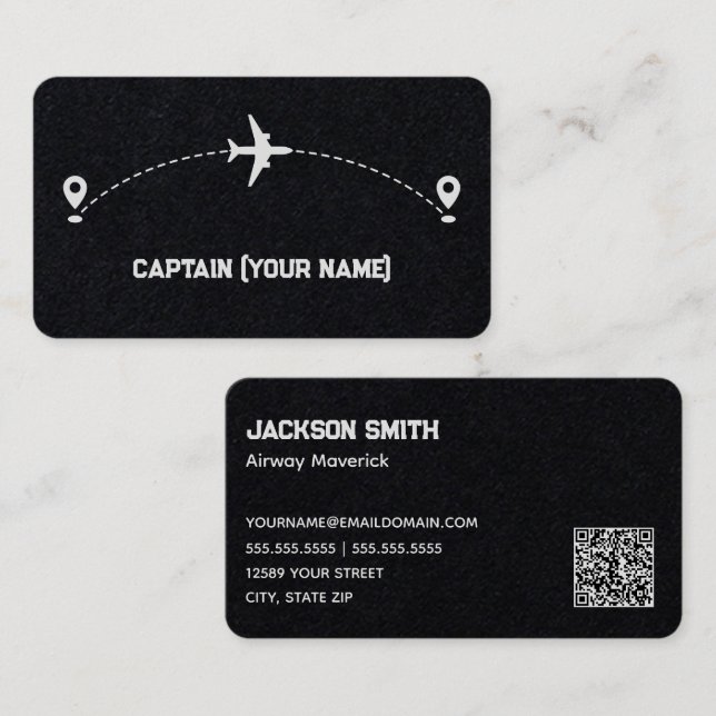 Cartão De Visita Código QR Personalizado do Capitão da Aeronave (Frente/Verso)