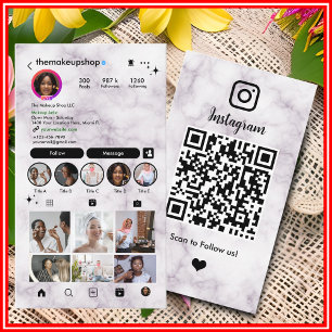 Cartão De Visita Código QR Personalizado do Instagram de Mármore pa