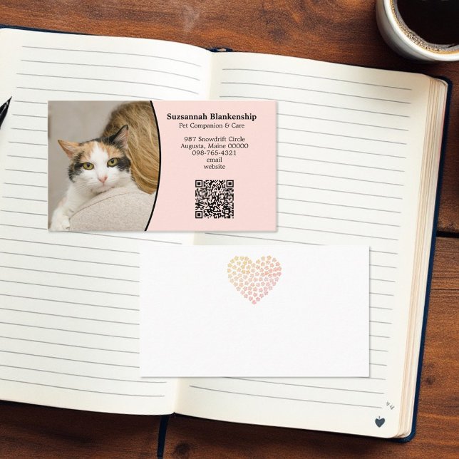 Cartão De Visita Código QR personalizado do Pet Care e foto (Template designed front and back business card )