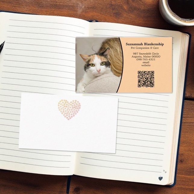 Cartão De Visita Código QR personalizado do Pet Care e foto (Front and back template designed business card)