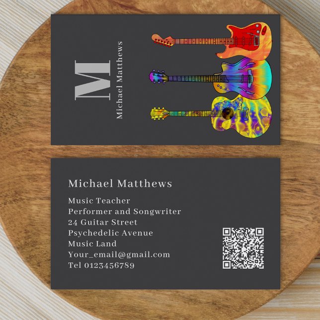 Cartão De Visita Código QR Personalizado do Professor de Música de  (Modern guitar music teacher professional musician qr code Business card)