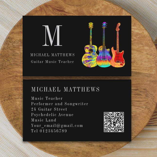 Cartão De Visita Código QR Personalizado do Professor de Música de  (Stylish guitar teacher custom qr code business card)
