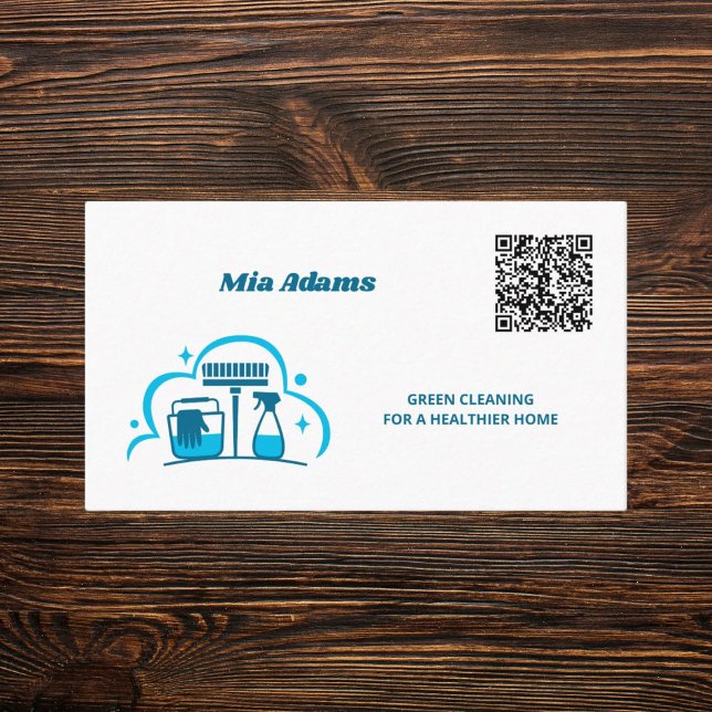 Cartão De Visita Código QR Personalizado dos Serviços de Limpeza (Cleaning Business Cards)