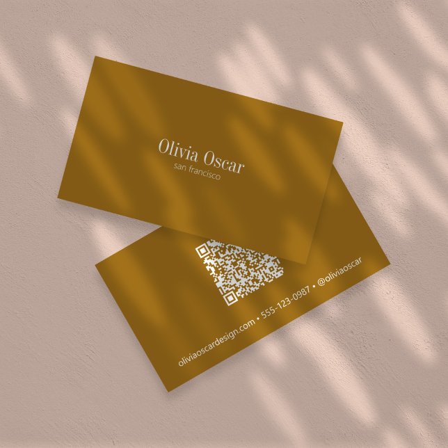 Cartão De Visita Código QR personalizado Dourado e simples de Ochre (Criador carregado)