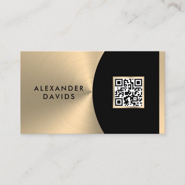 Cartão De Visita Código QR Personalizado Dourado Preto Moderno (Frente)
