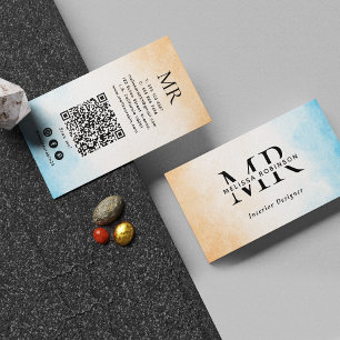 Cartão De Visita Código QR Personalizado e Monograma em Aquarela Pa