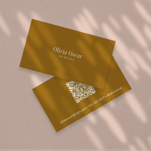Cartão De Visita Código QR personalizado minimalista simples ocré d