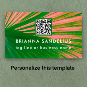 Cartão De Visita Código QR Personalizado Moderno e Único Rosa e Ver