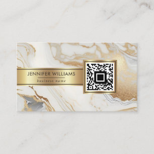 Cartão De Visita Código QR Personalizado Moderno Elegante de Marble