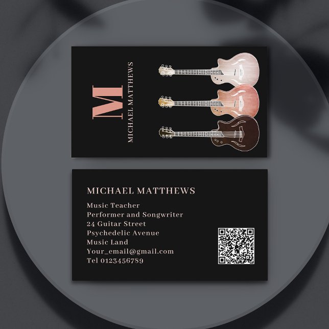 Cartão De Visita Código QR personalizado para músico profissional d (Guitar music teacher songwriter professional business card)