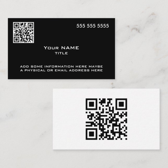 Cartão De Visita Código QR personalizado preto branco moderno (Frente/Verso)