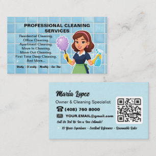 Cartão De Visita Código QR Personalizado Serviço de Limpeza Casa de