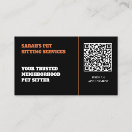 Cartão De Visita Código QR personalizável preto e laranja moderno