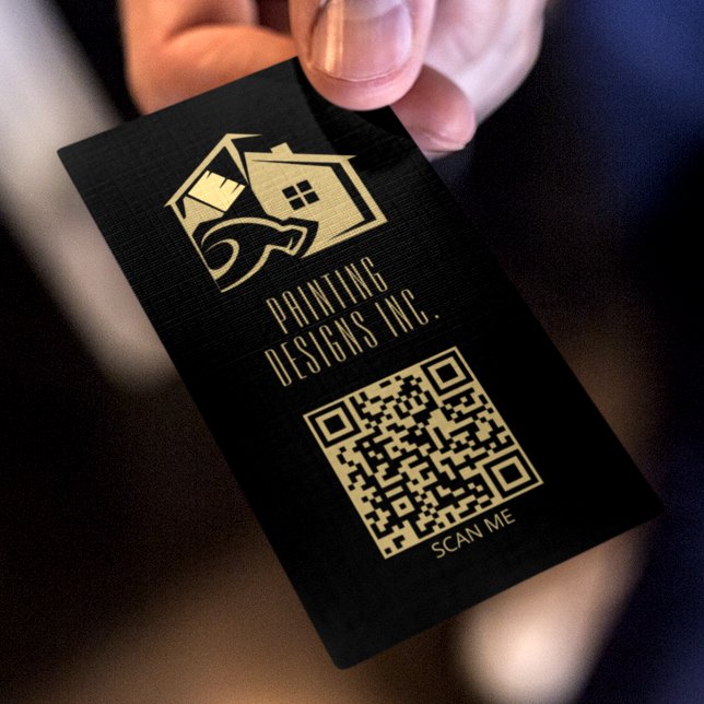 Cartão De Visita Código QR Pintura Moderna Preta (Criador carregado)