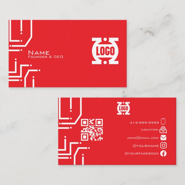 Cartão de Visita Código QR Placa de Circuito RedTe (Frente/Verso)