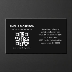 Cartão De Visita Código QR Preto Branco Minimalista Profissional