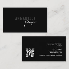 Cartão De Visita Código QR Preto Chic Profissional com Letra Mínima