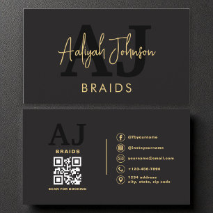 Cartão De Visita Código QR preto Dourado Braços Cabelo Lista