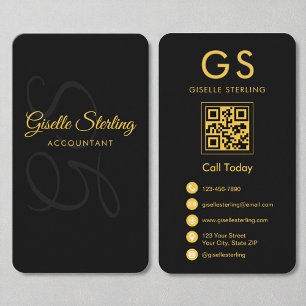 Cartão De Visita Código QR Preto Dourado do CPA Monograma