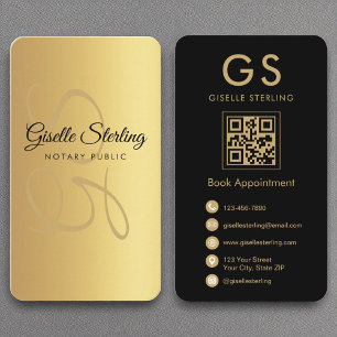 Cartão De Visita Código QR Preto Dourado do Monograma Público Notór