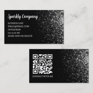 Cartão De Visita Código QR preto e branco esmaecido preto elegante 