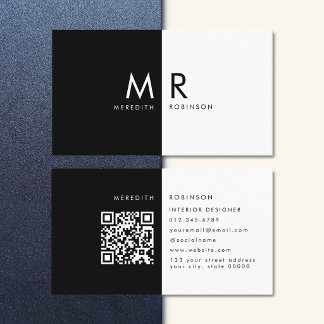 Cartão De Visita Código QR Preto e Branco Minimalista Moderno Simpl