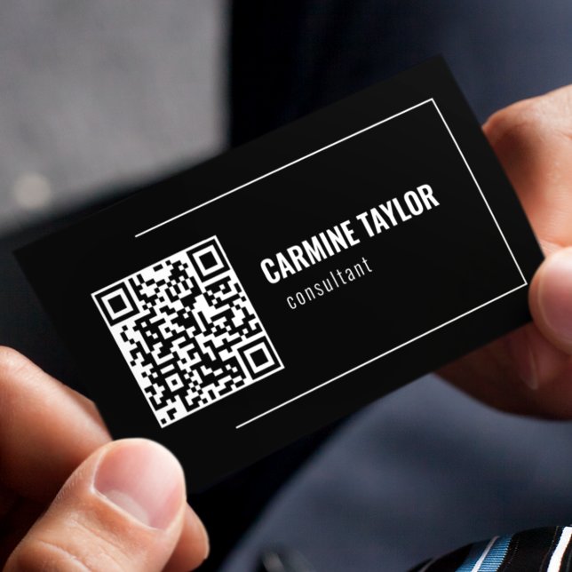 Cartão De Visita Código QR preto e branco moderno (Criador carregado)