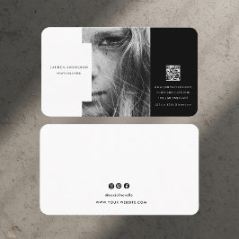 Cartão De Visita Código QR preto e branco moderno profissional