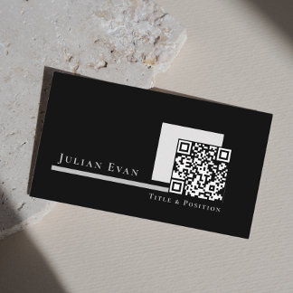 Cartão De Visita Código QR preto e branco monocromático simples mod