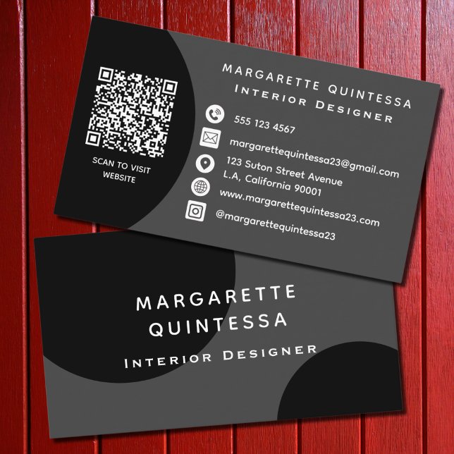 Cartão De Visita Código QR preto e branco profissional moderno simp (Criador carregado)