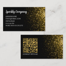 Código QR preto elegante com brilho falso dourado 