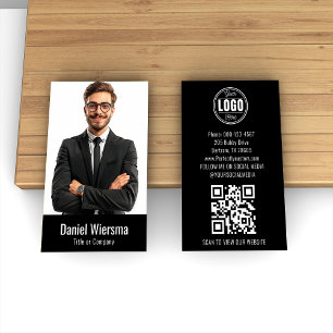 Cartão De Visita Código QR Preto Minimalista Moderno