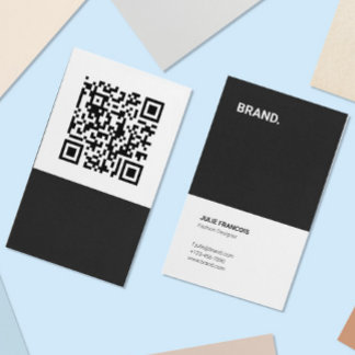 Cartão De Visita Código QR preto mínimo de tendência - preto branco