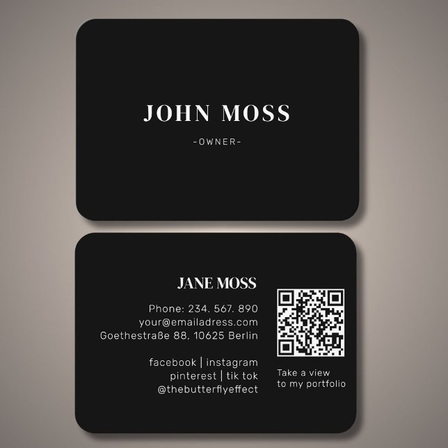 Cartão De Visita Código QR Preto Mínimo Moderno (Modern Minimal Black QR Code Business Card)