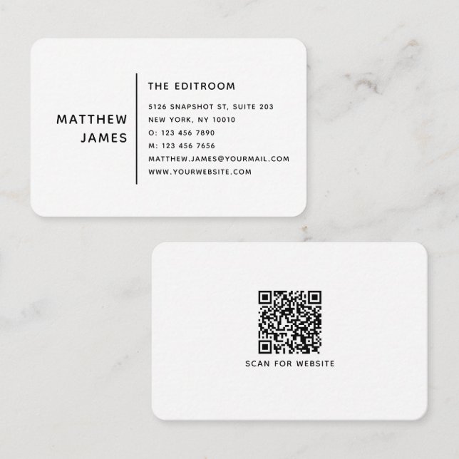 Cartão De Visita Código QR Preto Mínimo Preto Preto Simples Moderno (Frente/Verso)