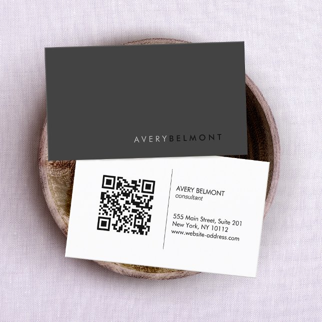 Cartão De Visita Código QR preto mínimo profissional moderno (simple black business card with QR code)