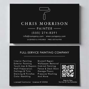 Cartão De Visita Código QR Preto Prata Pintor