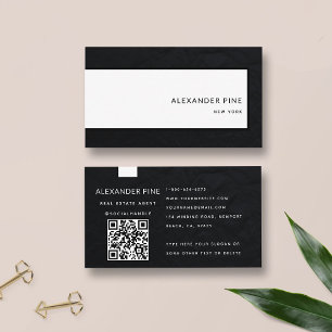 Cartão De Visita Código QR Professional Branco preto moderno
