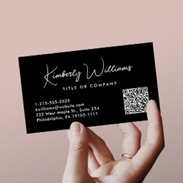 Cartão De Visita Código QR Professional de Script Mínimo preto