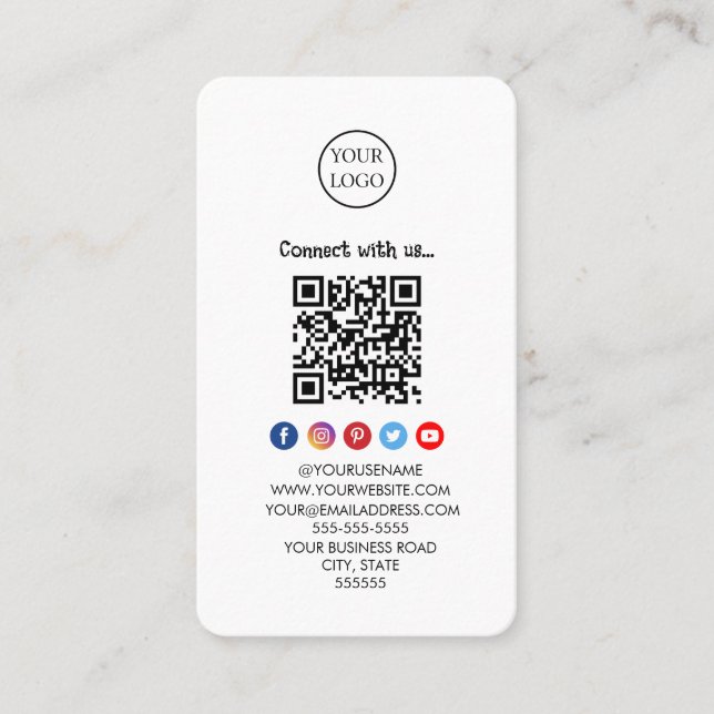Cartão De Visita Código Qr Professional Mídia social Conecte-se con (Frente)