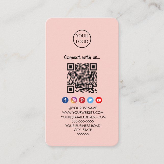 Cartão De Visita Código Qr Professional Mídia social Conecte-se con (Frente)