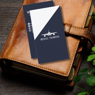 Cartão De Visita Código QR Profissional Aviação Azul Marinho Minima