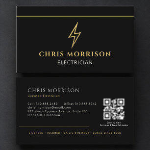 Cartão De Visita Código QR Profissional de Eletricista Preto