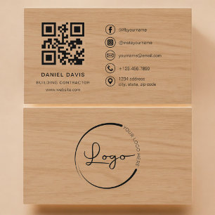 Cartão De Visita Código QR Profissional de Empreiteiro de Construçã