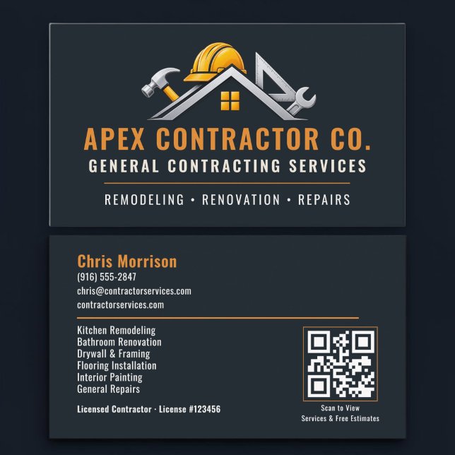Cartão De Visita Código QR Profissional de Empreiteiro de Construçã (Criador carregado)