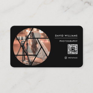 Cartão De Visita Código QR Profissional de Fotógrafo Preto