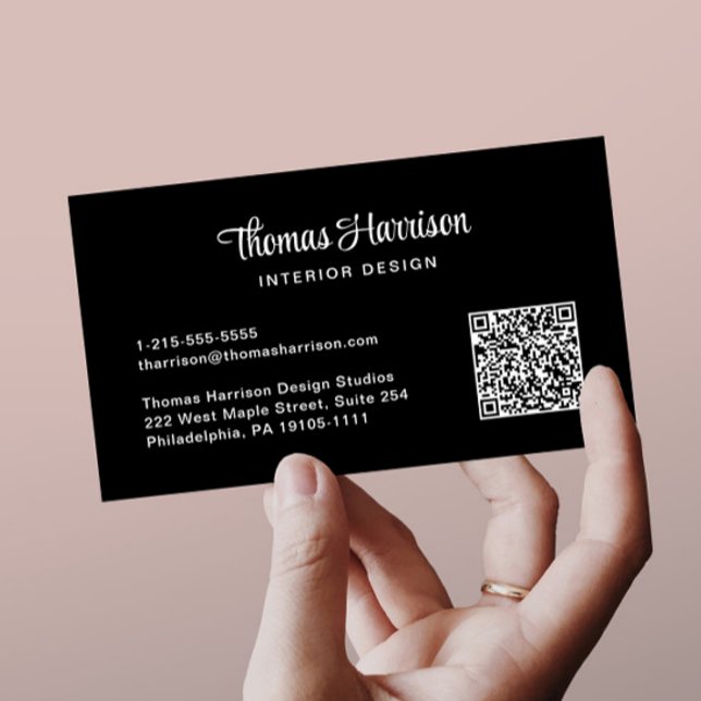 Cartão De Visita Código QR profissional de script de na moda (Capture attention, make connections, and leave a lasting impression with our modern QR business card)