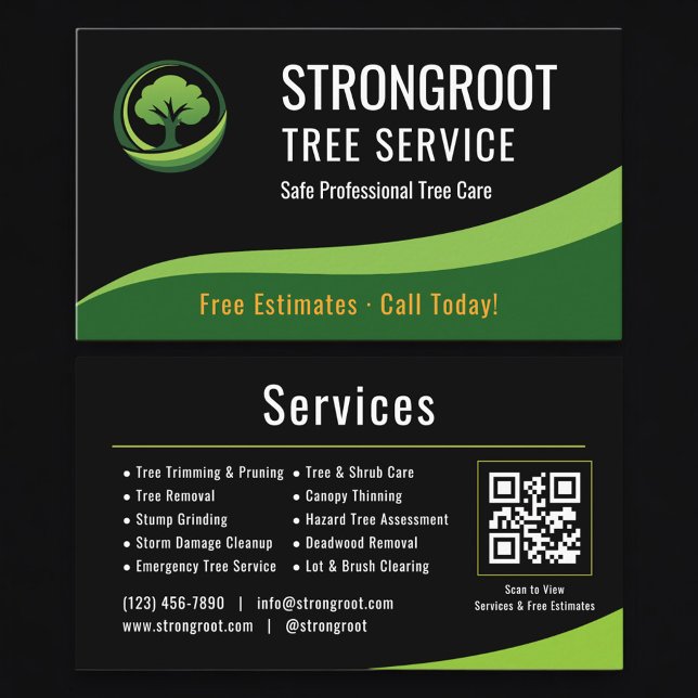 Cartão De Visita Código QR Profissional de Serviço de Árvores Arbor (Criador carregado)