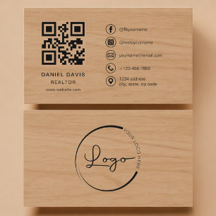 Cartão De Visita Código QR Profissional do Corretor Wood